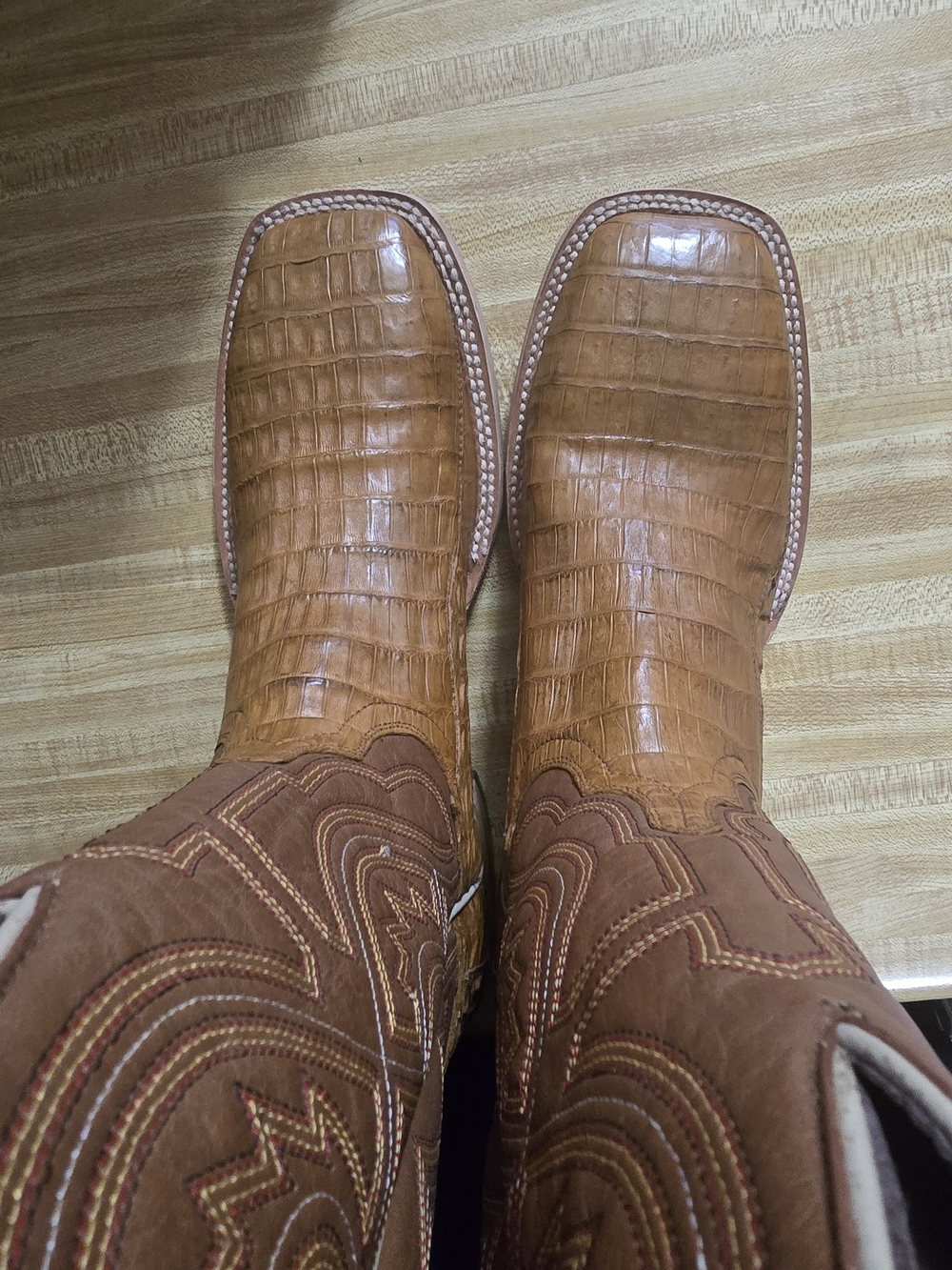 Resistol 12D Men's Tan Caiman Square-Toe Western Boots NIB